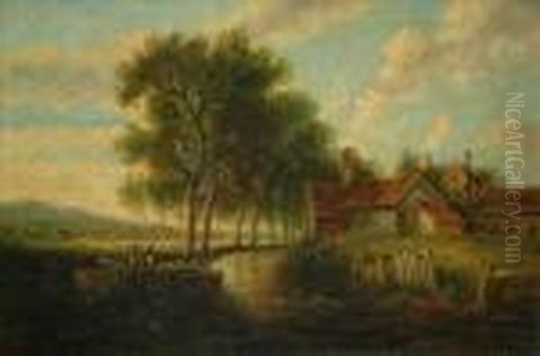 Rusticscene With Cottage Oil Painting by John Constable