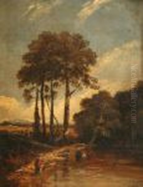 Figures Near A Pond Oil Painting by John Constable