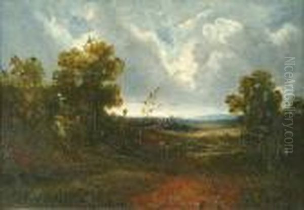 Wooded Landscape Withcottage And Figures Oil Painting by John Constable