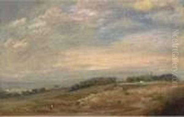 An Extensive Landscape With A 
Figure In The Foreground,traditionally Identified As Sandpits Near 
Dedham Oil Painting by John Constable