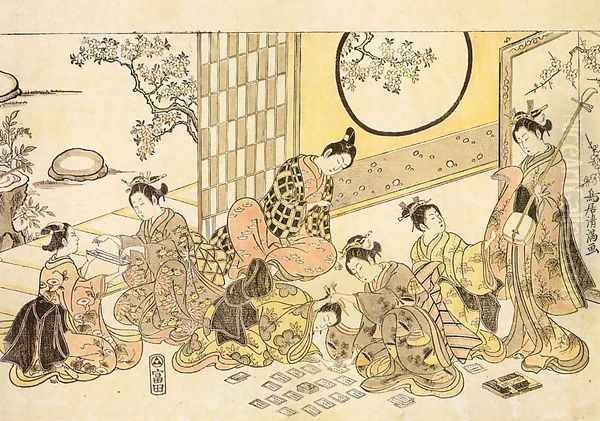 Indoor Games 1751-64 Oil Painting by Torii Kiyomitsu