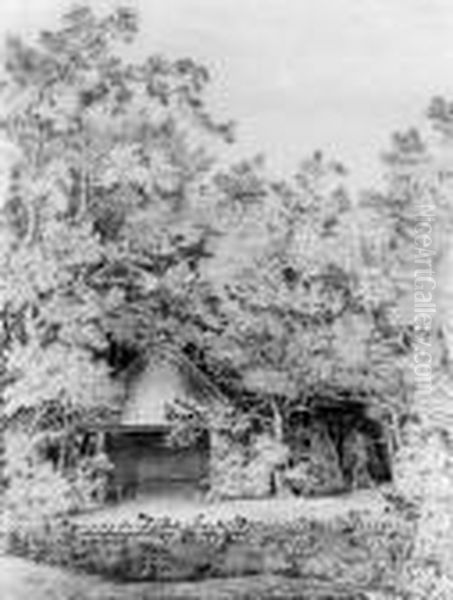 A Labourer Approaching A Thatched Pavilion In A Garden Oil Painting by John Constable