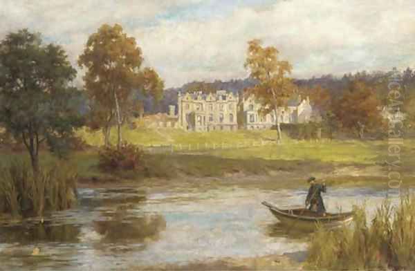 A Scotsman in a rowing boat before a country house Oil Painting by Georges Sheridan Knowles