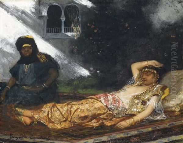 Odalisque Allongee Et Sa Servante Oil Painting by Benjamin Jean Joseph Constant