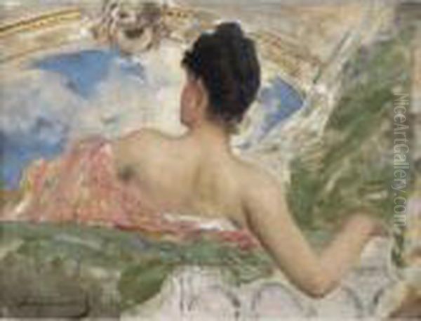 Femme Vue De Dos - Study Of A Ceiling Figure In The Opera Paris Oil Painting by Benjamin Jean Joseph Constant