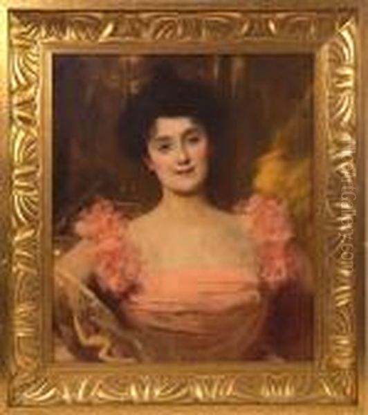 Ritratto Di Gentildonna In Abito Rosa Oil Painting by Benjamin Jean Joseph Constant