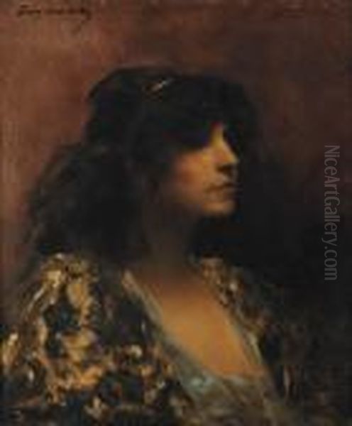 Portrait De Jeune Femme En Orientale Oil Painting by Benjamin Jean Joseph Constant