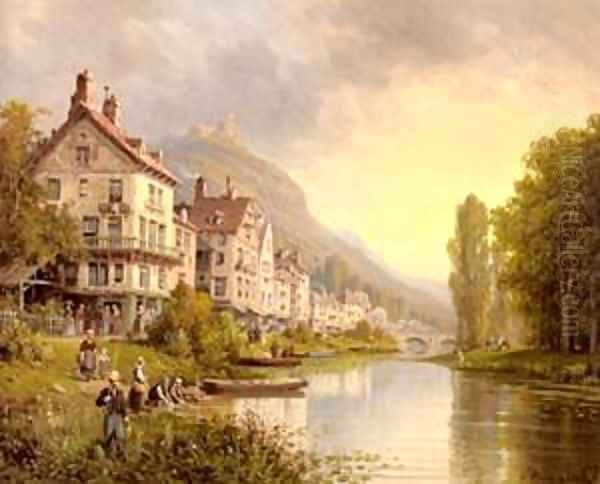 Au Bord De La Riviere Oil Painting by Charles Euphraisie Kuwasseg