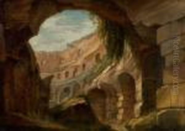 Vue De L'interieur Du Colisee A Rome Oil Painting by Jean Antoine Constantin D'Aix