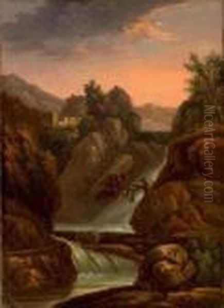 Vue De Cascade Oil Painting by Jean Antoine Constantin D'Aix