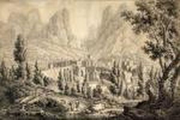 Vue De Moustier Sainte Marie Oil Painting by Jean Antoine Constantin D'Aix