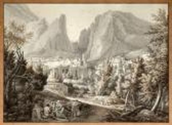 Vue De Moustier Sainte Marie Oil Painting by Jean Antoine Constantin D'Aix