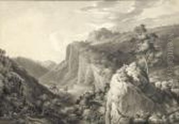 Vue De Digne Oil Painting by Jean Antoine Constantin D'Aix