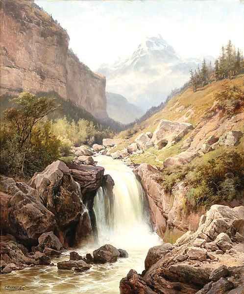 A mountainous ravine Oil Painting by Charles Euphraisie Kuwasseg