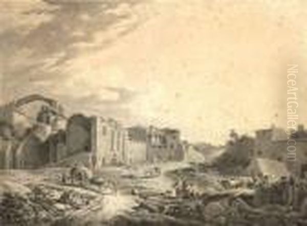 Paysage D'italie, Ruines Animees Au Forum Oil Painting by Jean Antoine Constantin D'Aix