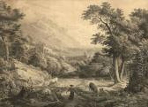 Paysage Provencal Avec Chapelle Et Pont Oil Painting by Jean Antoine Constantin D'Aix