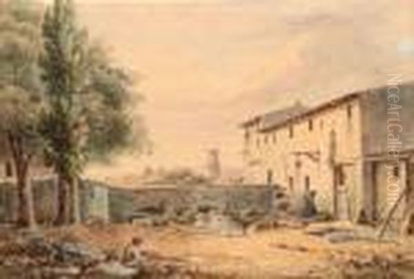 Cour De Ferme Dans La Campagne Aixoise. Oil Painting by Jean Antoine Constantin D'Aix