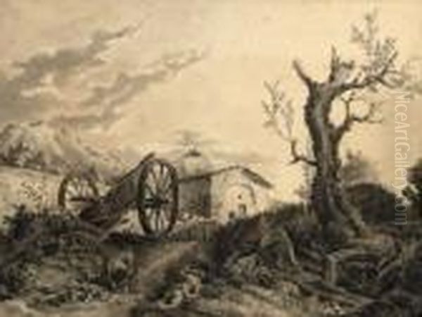 Paysage A La Charrette, Le Repos Du Berger Oil Painting by Jean Antoine Constantin D'Aix