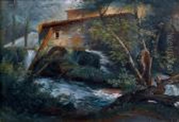 Constantinmoulin Sur Un Torrent Dans Le Midi Oil Painting by Jean Antoine Constantin D'Aix