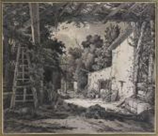 Cour De Ferme Animee Oil Painting by Jean Antoine Constantin D'Aix