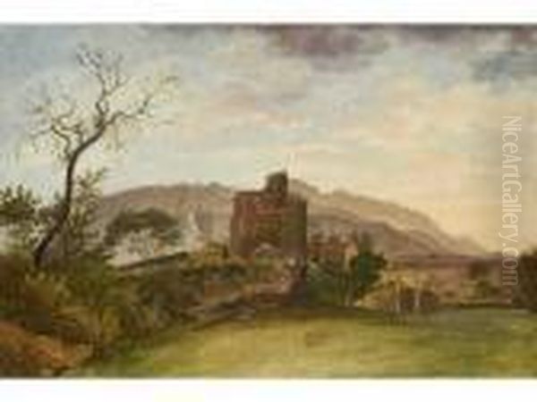 Paysage Des Environs Daix-en-provence Avec Bastide Oil Painting by Jean Antoine Constantin D'Aix