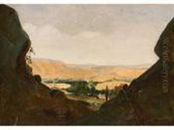 Paysage Encadre De Rochers. Oil Painting by Jean Antoine Constantin D'Aix