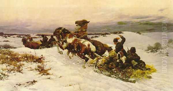 Return from the Hunt Oil Painting by Bodhan Von Kleczynski