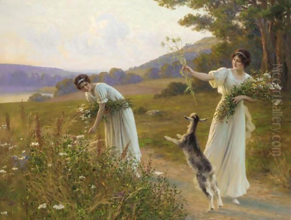 A Summer Evening Oil Painting by Leopold Franz Kowalski