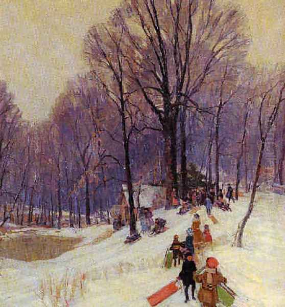 Winter sledding Oil Painting by Carl Rudolph Krafft