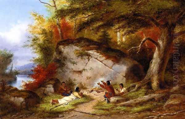 Indian Campfire at Big Rock Oil Painting by Cornelius David Krieghoff