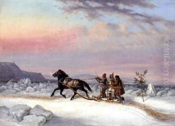 The Winter Crossing from Levis to Quebec Oil Painting by Cornelius David Krieghoff