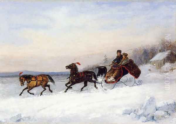 Sleigh Scene Oil Painting by Cornelius David Krieghoff