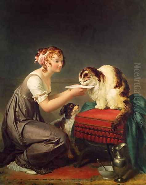 The Cat's Lunch Oil Painting by Johann Victor Kramer