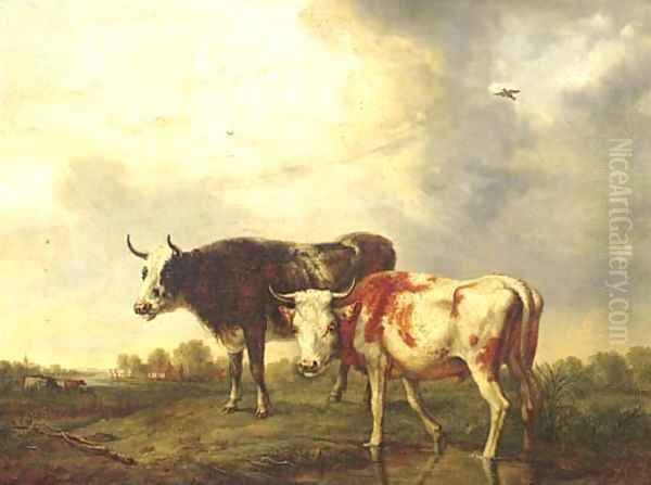 Cows in a meadow Oil Painting by Jan Kobell