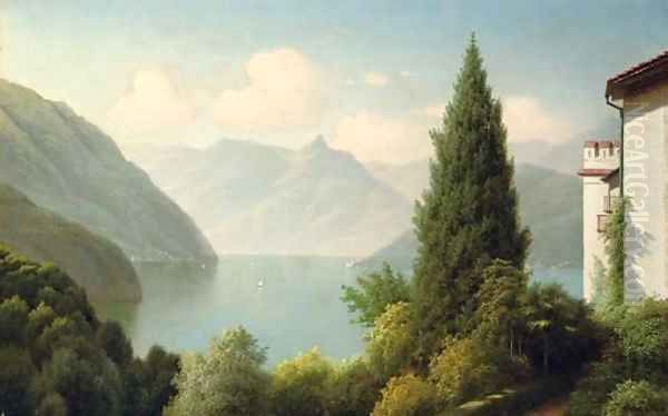 A lake seen through trees Oil Painting by Gavril Kondratenko