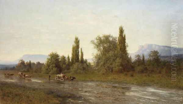 Driving the wagons in a Crimean landscape Oil Painting by Gavril Kondratenko