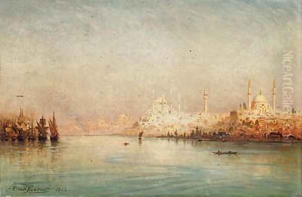 On the Golden Horn before the Sulemymaniye Mosque, Istanbul Oil Painting by Ernst Carl Eugen Koerner