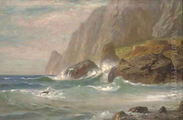 Waves crashing against a rocky cove Oil Painting by Ernst Carl Eugen Koerner