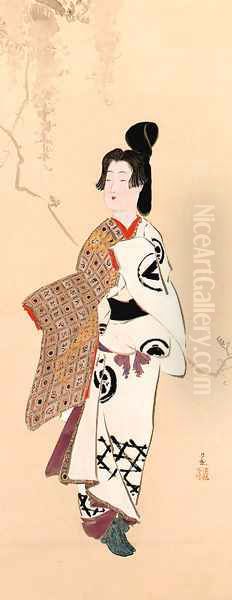 Geisha in festival costume Oil Painting by Kobayashi Kiyochika