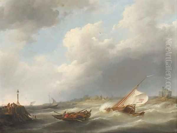 Caught in a stiff breeze Oil Painting by Johannes Hermanus Koekkoek