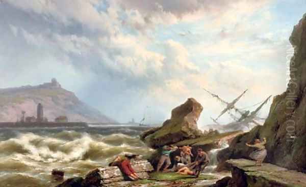 The rescue Oil Painting by Johannes Hermanus Koekkoek