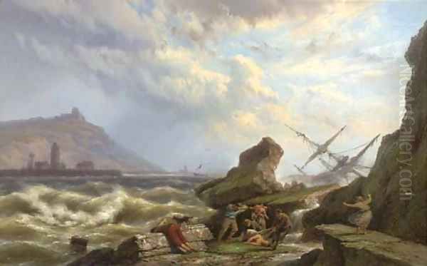 A shipwreck Oil Painting by Johannes Hermanus Koekkoek