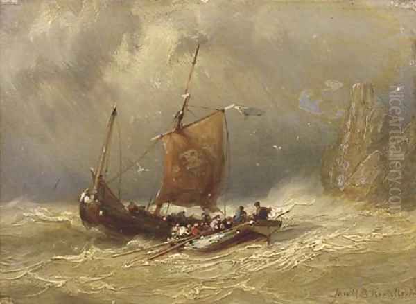 Setting out on choppy waters Oil Painting by Johannes Hermanus Koekkoek