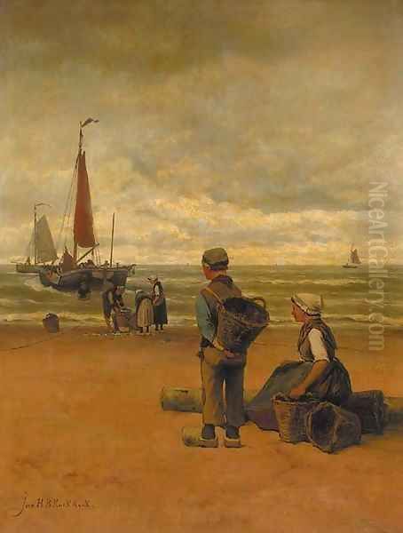 The daily catch Oil Painting by Johannes Hermanus Koekkoek