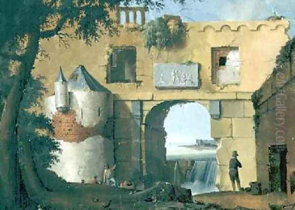 Ruins in an Italian landscape Oil Painting by Joseph Augustus Knip