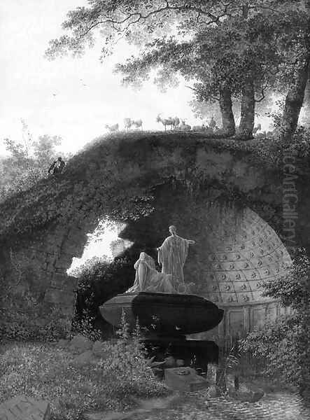 A Classical Tombbeneath a ruined antique Vault in a Landscape with Goats, and a Shepherd playing with his Dog Oil Painting by Joseph Augustus Knip