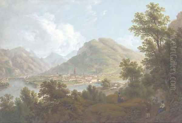 The confluence of the rivers Talfer and Eisak at Bolzano Oil Painting by Joseph Augustus Knip