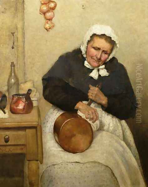 Polishing the Pan Oil Painting by Mary Evelina Kindon