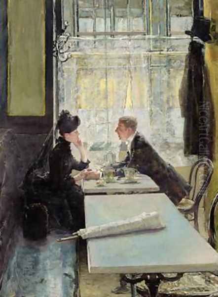 Lovers in a Cafe Oil Painting by Gotthardt Kuehl