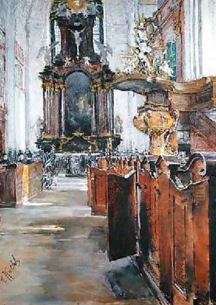 Interior of St. Michaelis in Hamburg Oil Painting by Gotthardt Kuehl